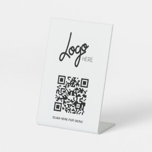 QR Code Logo Menu Minimal White Pedestal Sign