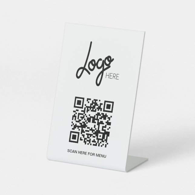 QR Code Logo Menu Minimal White Pedestal Sign (Front)