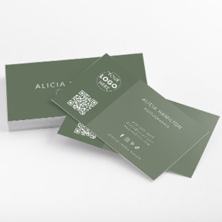 QR Code & Logo | Modern | Minimalist | Green Business Card