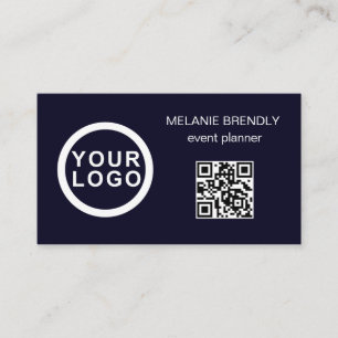 QR Code Logo Modern Minimalist Navy Business Card