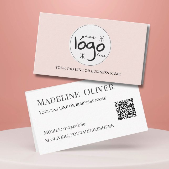 QR Code  Logo Modern Simple Blush Business Card (Creator Uploaded)