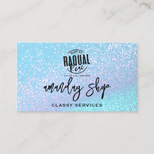 QR Code Logo Online Shop Blue Oceanic Glitter Business Card
