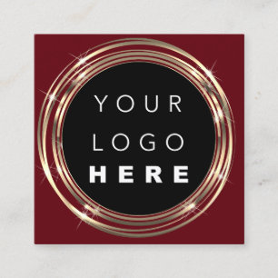 QR Code Logo Online Shop Frame Gold Burgundy Square Business Card