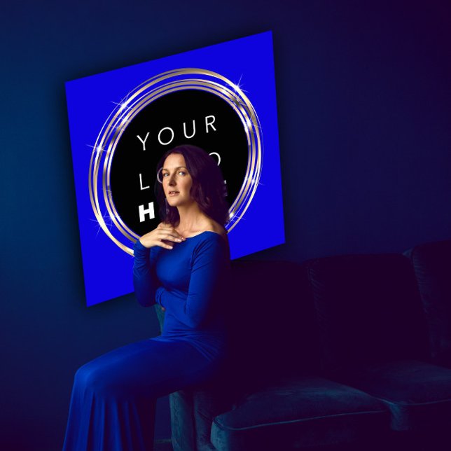  QR Code Logo Online Shop Frame Gold Royal Blue Square Business Card (QR Code Logo Online Shop Frame Gold Royal Blue Square Business Card)