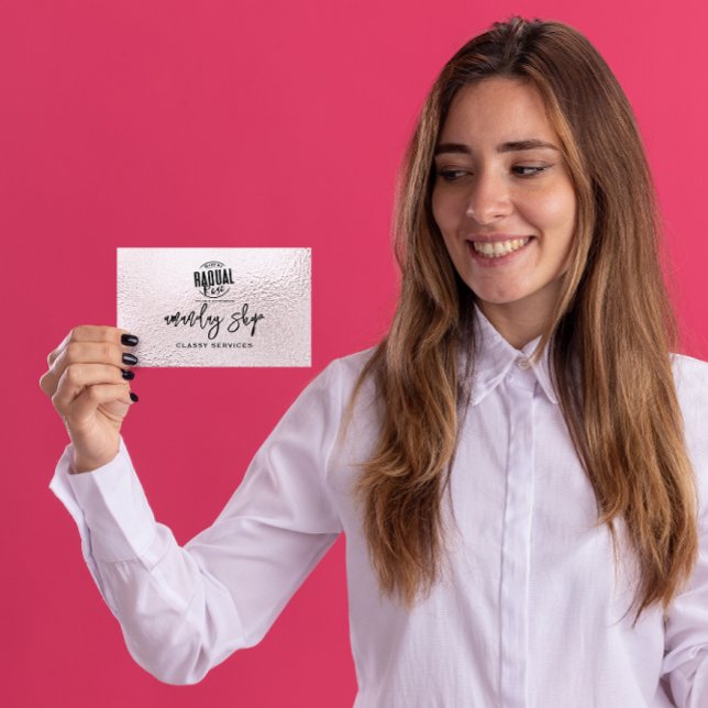 QR Code Logo Online Shop Metallic Light Pink Business Card (Creator Uploaded)