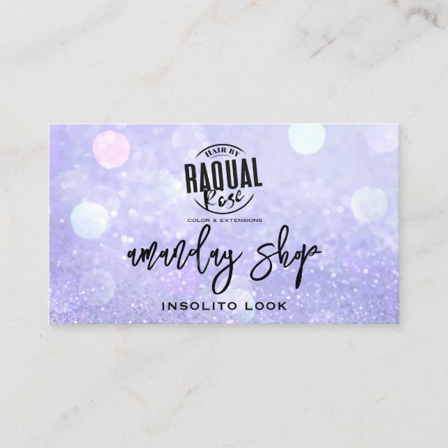 QR Code Logo Online Shop Purple Glitter Holograph Business Card (Front)