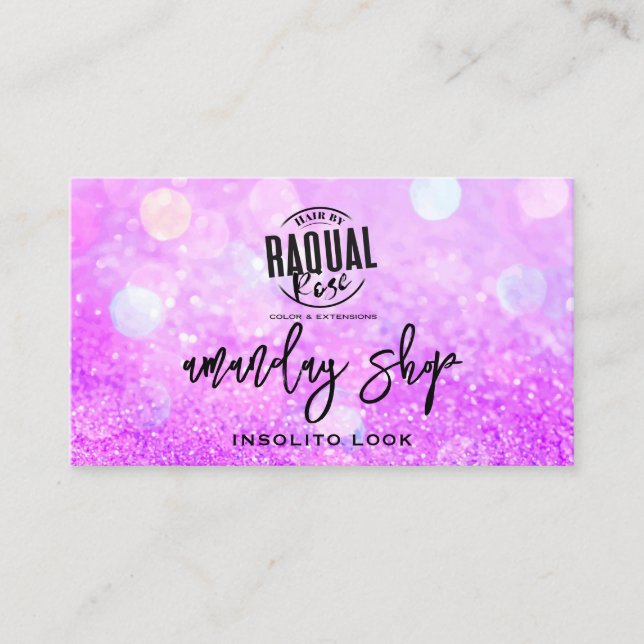 QR Code Logo Online Shop Purple Glitter Holograph Business Card (Front)