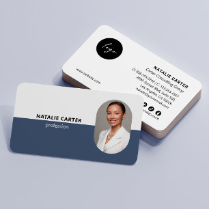 QR CODE  Logo OVAL Photo Professional DUSTY BLUE Business Card