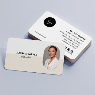 QR CODE Logo OVAL Photo Professional IVORY CREAM Business Card