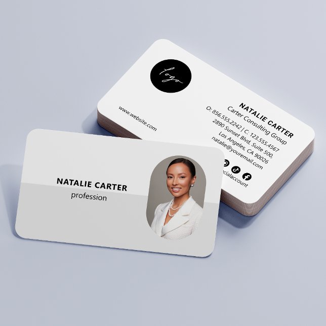 QR CODE  Logo OVAL Photo Professional LIGHT GRAY Business Card (Creator Uploaded)