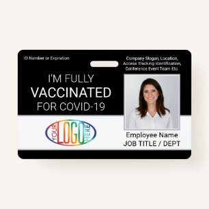 QR Code Logo Photo Employee ID Vaccine Pass Black ID Badge