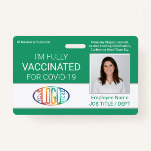 QR Code Logo Photo Employee ID Vaccine Pass Green ID Badge