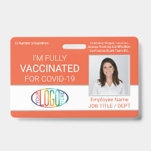 QR Code Logo Photo Employee ID Vaccine Pass Orange Badge
