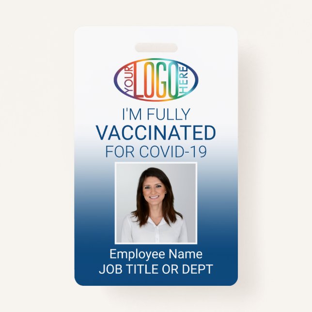 QR Code Logo Photo ID Covid Vaccine Pass Blue ID Badge (Front)