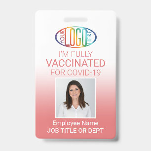 QR Code Logo Photo ID Covid Vaccine Pass Pink Badge