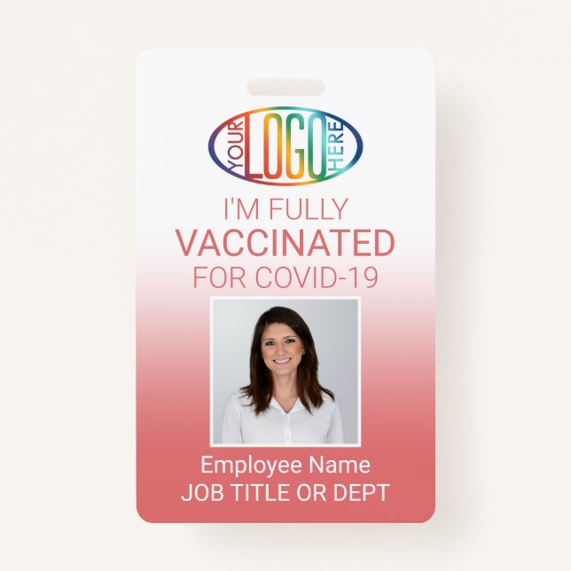QR Code Logo Photo ID Covid Vaccine Pass Pink ID Badge (Front)