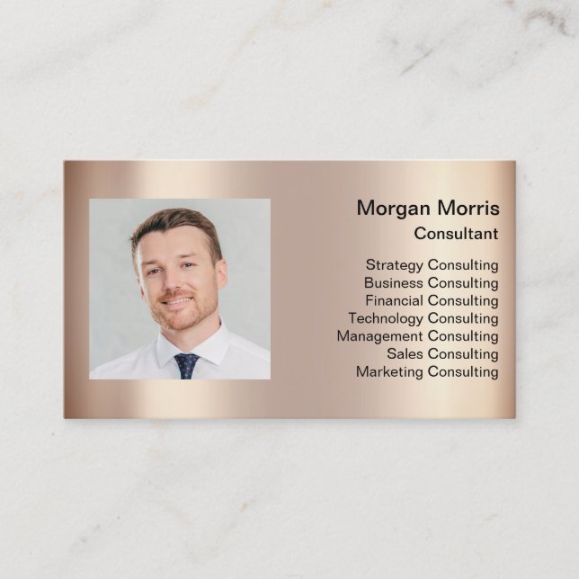 QR Code Logo Photo Professional Company Rose Gold Business Card (Front)