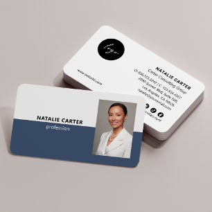 QR CODE Logo Professional Photo Portrait BLUE Business Card