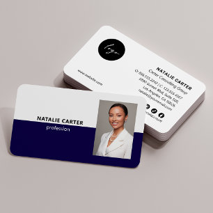 QR CODE Logo Professional Photo Portrait NAVY Business Card