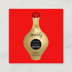 QR Code Logo Red Gold Cosmetics Perfumes SPA Square Business Card