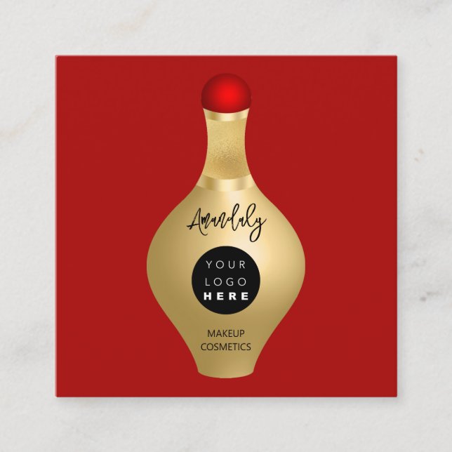 QR Code Logo Red Gold Cosmetics Perfumes  Square Business Card (Front)