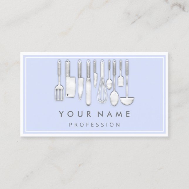 QR CODE Logo Restaurant Cooking Diet Chef Blue Business Card (Front)
