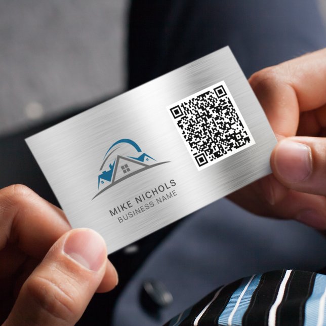 QR Code Logo, Roofer, Builder, Construction Worker Business Card (Creator Uploaded)