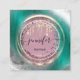 QR Code Logo Shop Glitter Green Rose Drips Modern Square Business Card