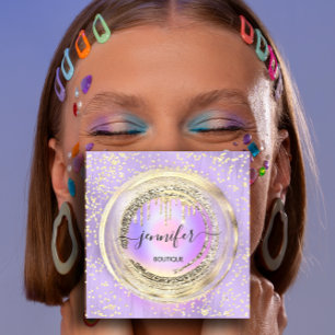 QR Code Logo Shop Pink Blue Gold Drips Confetti  S Square Business Card