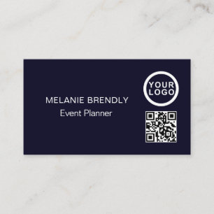 QR Code Logo Simple Navy Blue Business Card