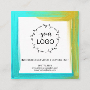 *~* QR Code LOGO- Social Media Icons Bold Colour Square Business Card
