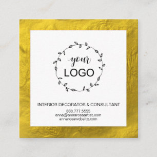 *~* QR Code LOGO- Social Media Icons Gold Foil Square Business Card