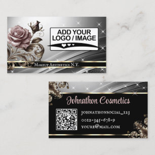 QR Code Logo Template Deluxe Silver Rose Luxury Business Card