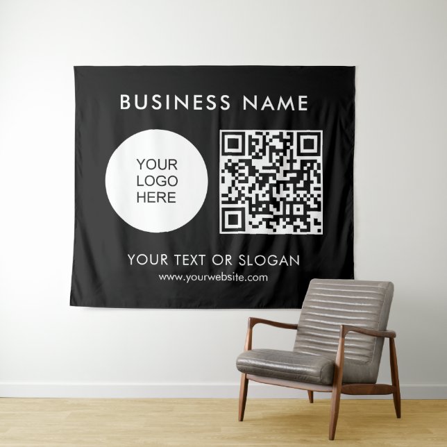QR Code Logo Text Party Event Seminar Large Tapestry (In Situ (Horizontal))