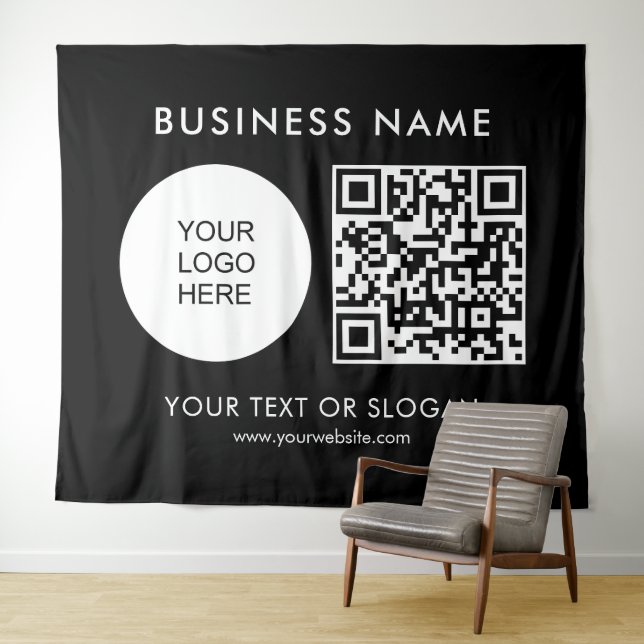 QR Code Logo Text Seminar Party Event Business Tapestry (In Situ (Horizontal))