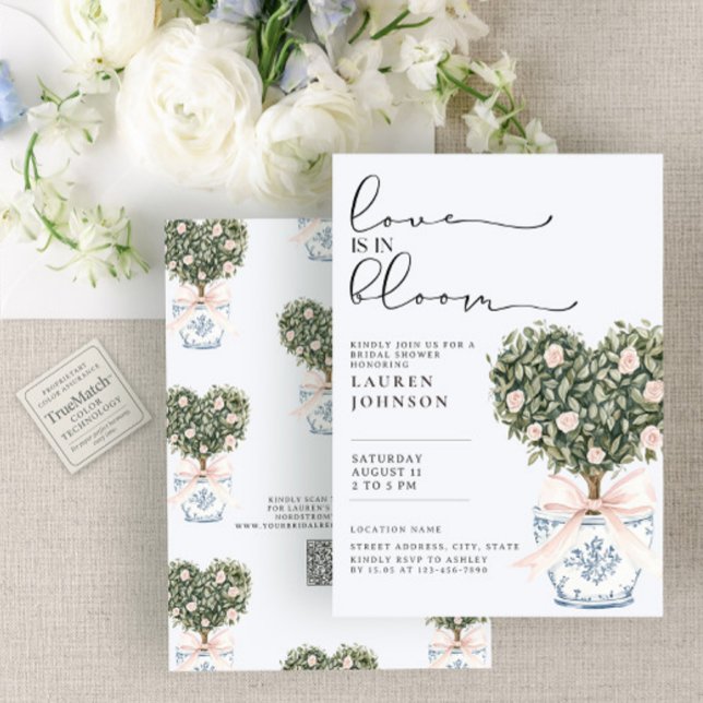 QR Code Love in Bloom Chinoiserie Bridal Shower Invitation (Creator Uploaded)