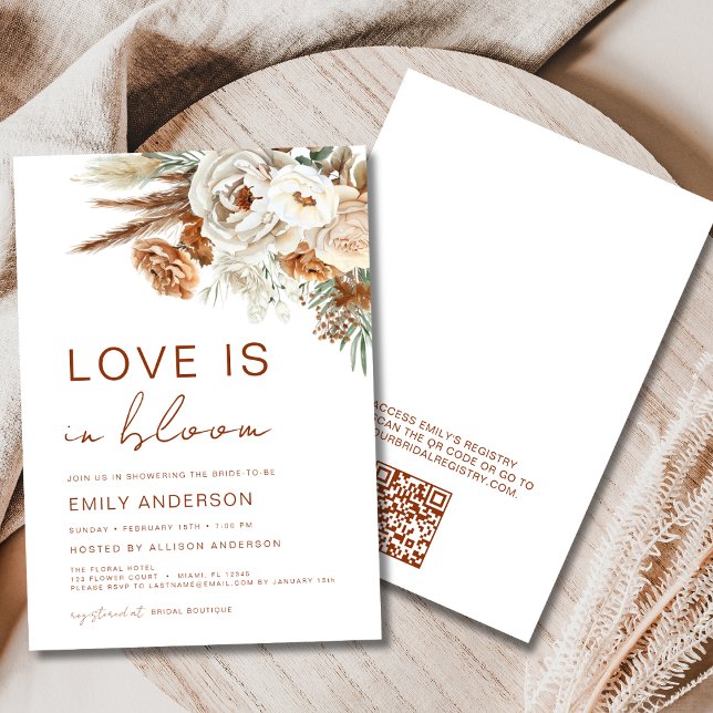 QR Code Love in Bloom Pampas Grass Bridal Shower Invitation (Creator Uploaded)
