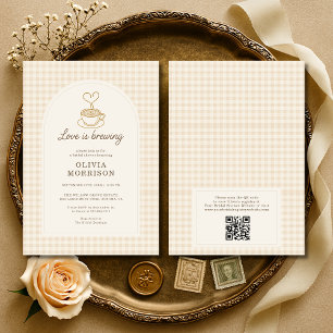 QR Code Love is Brewing Coffee Bridal Shower Invitation