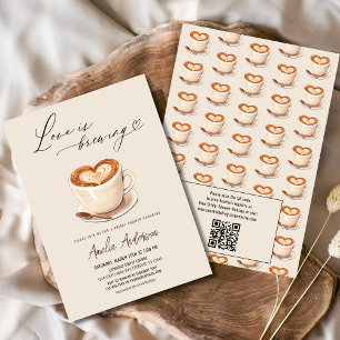 QR Code Love is Brewing Coffee Bridal Shower Invitation