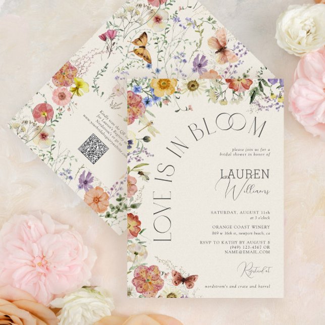 QR Code Love Is In Bloom Wildflower Bridal Shower Invitation (Creator Uploaded)