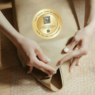 QR Code Luxury Gold Metallic Thank You Instagram Classic Round Sticker