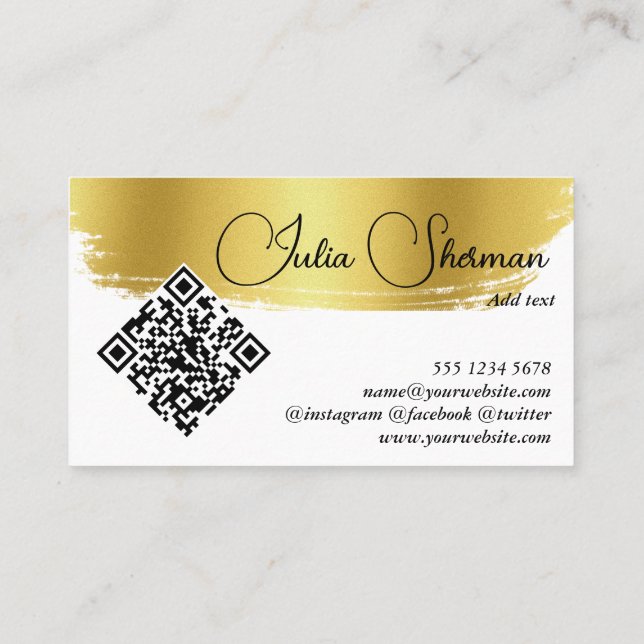 QR Code Luxury Monogram Gold Black Script Minimal Business Card (Back)