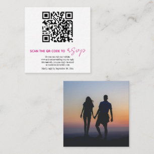 QR code magenta calligraphy RSVP photo wedding Enclosure Card