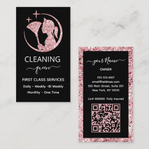 QR code Maid Rose Pink Cleaning Service Business Card