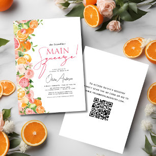 QR Code Main Squeeze Citrus Bridal Shower Orange Invitation