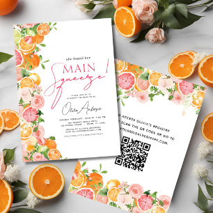 QR Code Main Squeeze Citrus Bridal Shower Orange Invitation