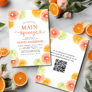 QR Code Main Squeeze Citrus Bridal Shower Orange Invitation