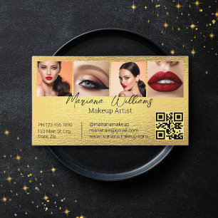 qr code makeup artist 4 photos collage gold foil business card