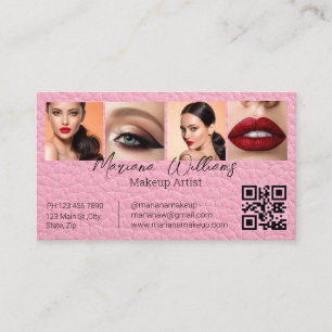 qr code makeup artist 4 photos pink leather chic business card