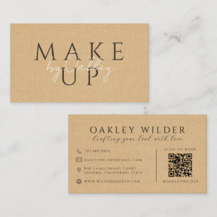 QR Code Makeup Artist Beige Faux Linen Business Card
